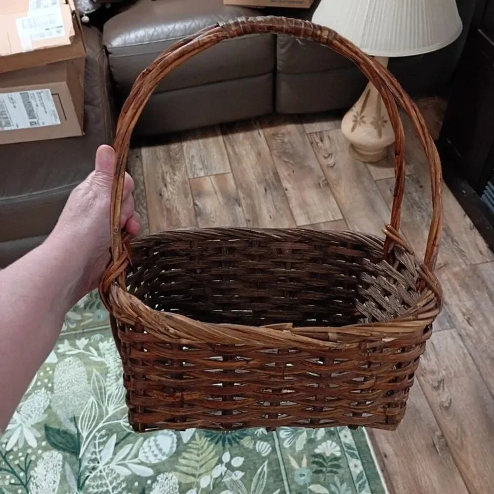 Large Wicker Basket with Handle Farmhouse Country Decor